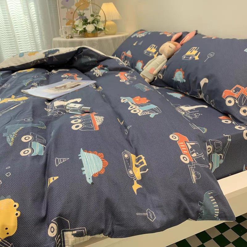 (+Quà Tặng) Chăn ga gối Everdream 203 ô tô khủng long, Hàng nhập khẩu 4 món, 100% cotton living cao cấp, đủ size