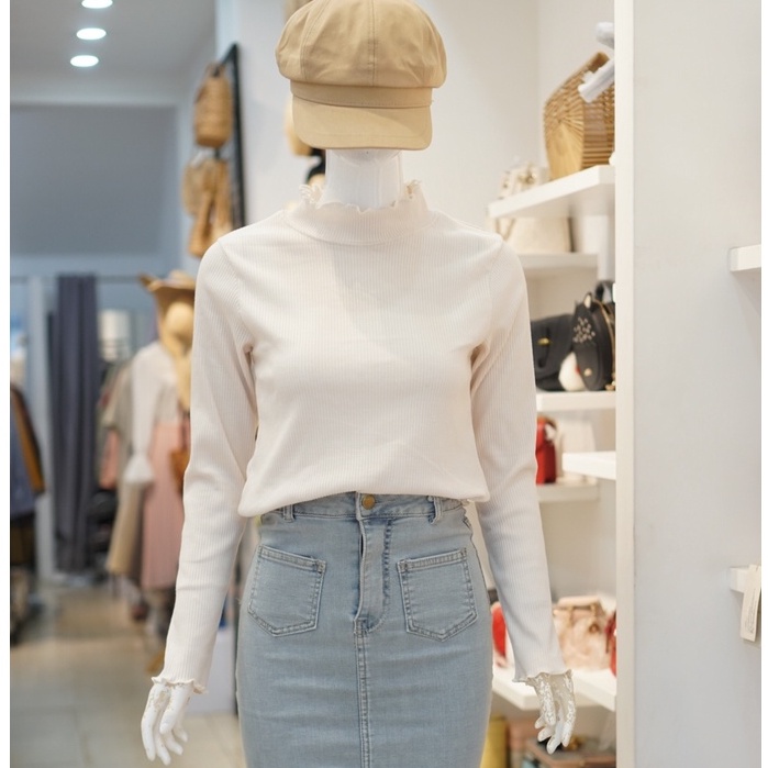 Áo len nữ tay dài cổ cao bèo NEONVN, chất gân len, phom ôm, giữ ấm nhẹ siêu xinh