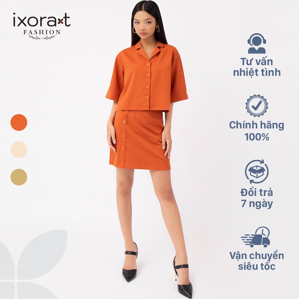 Set đồ nữ IXORAT FASHION - Set áo sơ mi ngắn tay cổ B mix chân váy ngắn cạp cao phối hàng nút dọc
