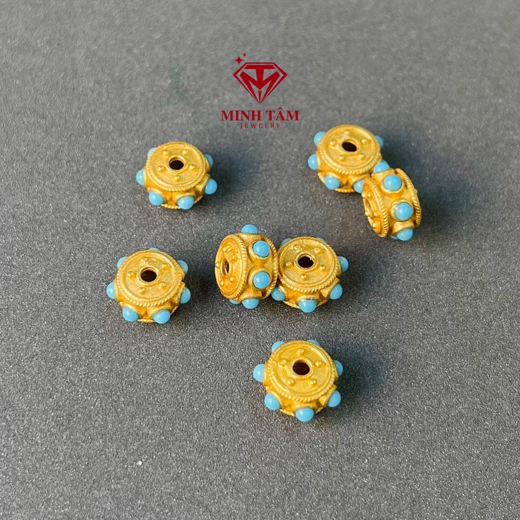 Charm lu thống bạc xi vàng đính đá thiên nhiên