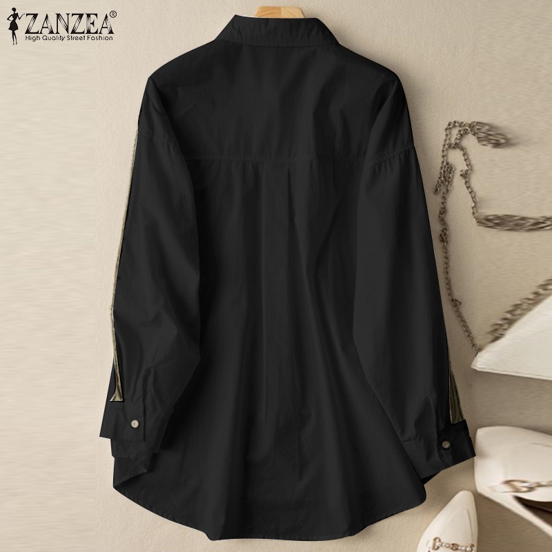 Zanzea Áo Sơ Mi Tay Dài Cổ Bẻ Phối Nút Thời Trang Dành Cho Nữ