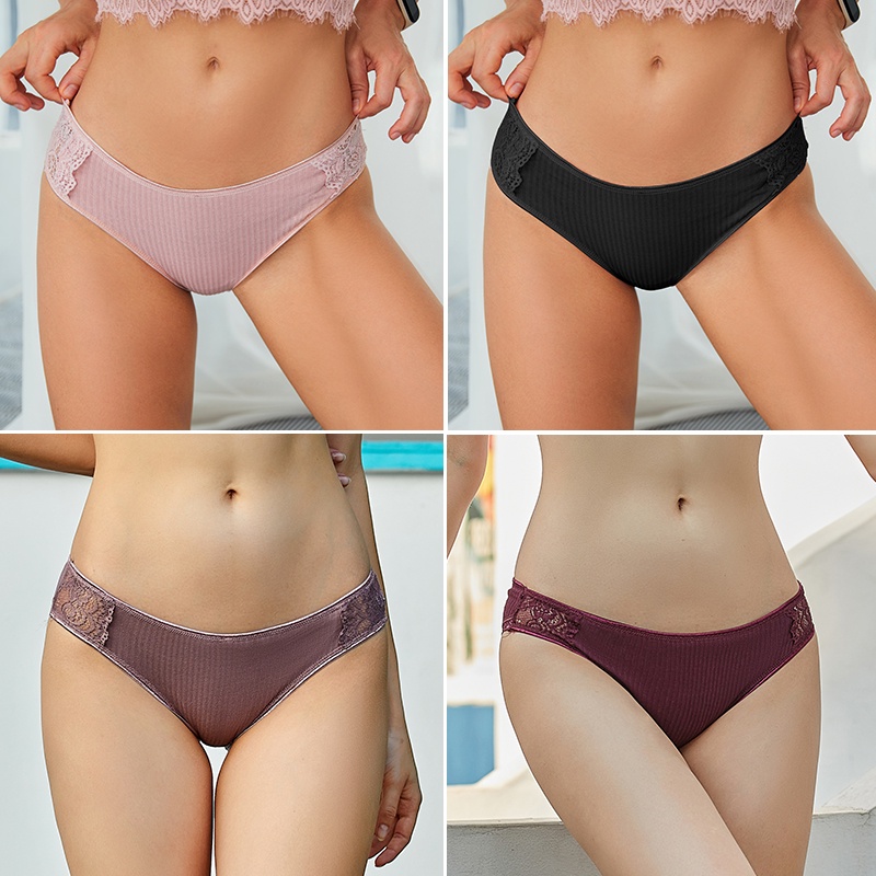 Bộ 3 quần lót cotton TAKETALK phối ren màu sắc đa dạng thời trang cho nữ