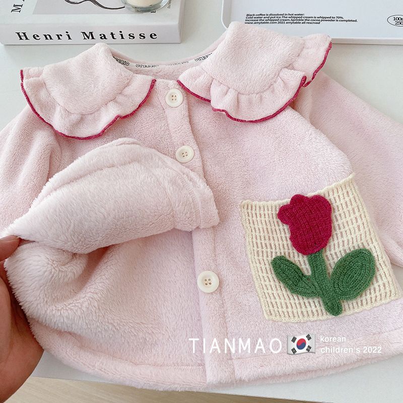 Bộ Đồ Ngủ Lông Cừu San Hô Dày Dặn Phong Cách Phương Tây Thời Trang Thu Đông 2022 Mới Cho Bé Gái