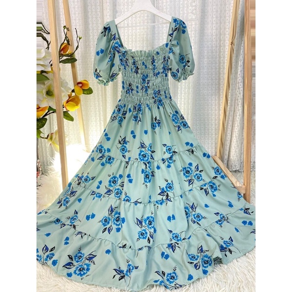 Váy Tay Phồng hoa , Đầm Hoa Dạo Phố Nhúng Tầng Đủ Size Từ 38-70kg