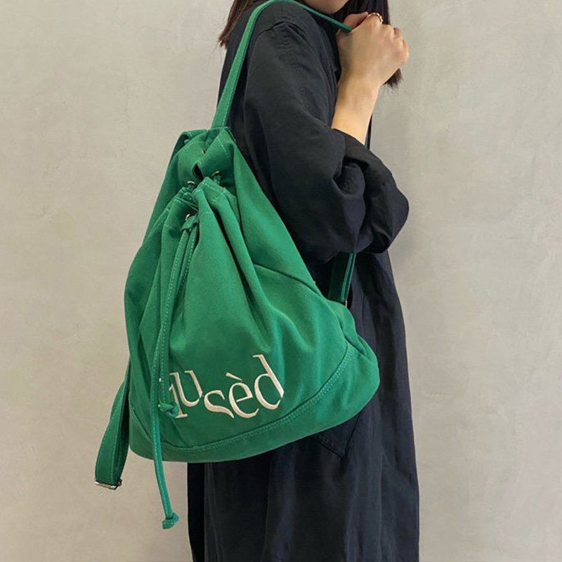 Mischa Ba Lô canvas Dây Rút Sức Chứa Lớn Màu Trơn Dày Dặn Phong Cách Cổ Điển Thời Trang