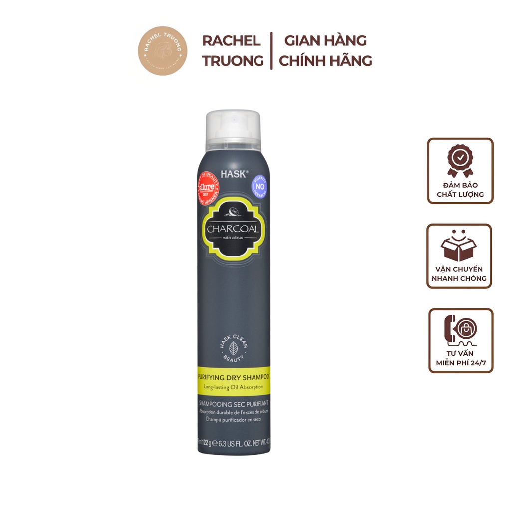 Dầu Gội Khô Hask Charcoal Làm Sạch Tóc Dầu Bằng Than Hoạt Tính 122g - Hàng Úc