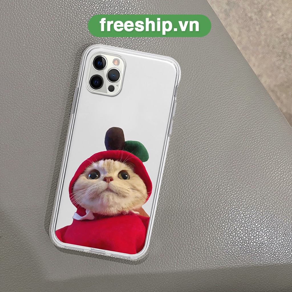 Ốp iphone cạnh vuông mèo áo đỏ bảo vệ cam 6/6splus/7/7plus/8/8plus/x/xr/xs/11/12/13/14/pro/max/plus/promax