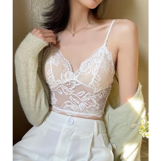 Áo Bra Nữ Ren Softie 2 Dây Mảnh Cổ V Dáng Lửng Có Đệm Ngực Trend Mới 9002