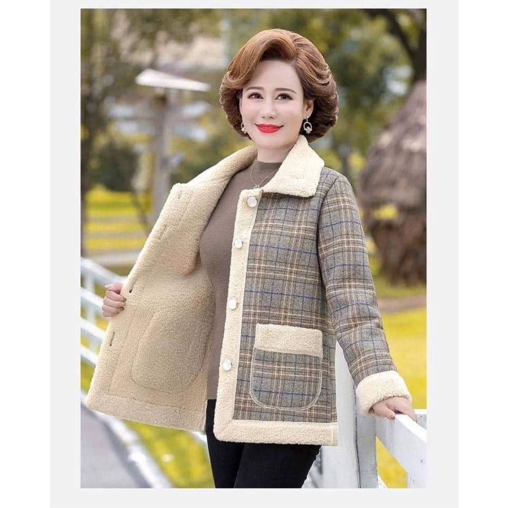 Áo khoác lót lông trung niên cho mẹ cho bà, lót lông ở tay