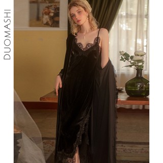 Bộ pyjama sexy mùa thu và mùa đông vui nhung dây nịt pyjama ngủ ngủ dài dài dài mở trên cả hai bên áo choàng ngủ trang phục