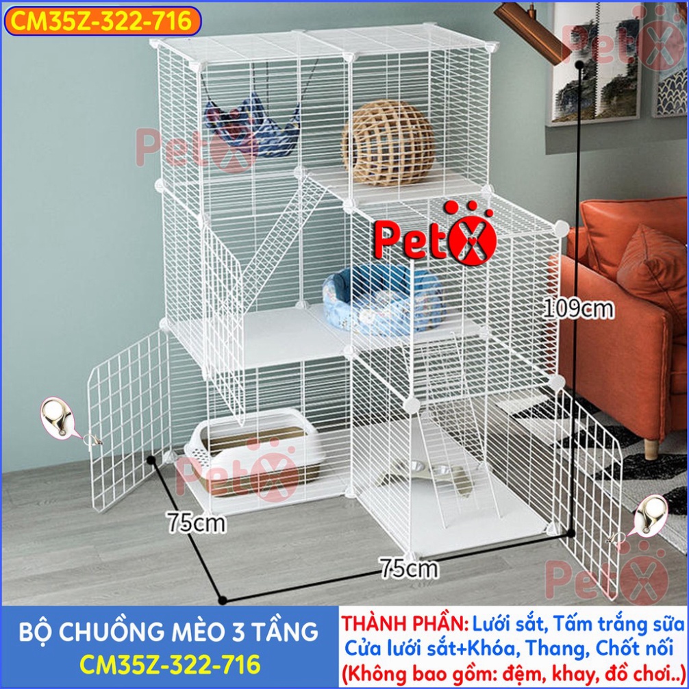 Chuồng mèo 3 tầng lưới sắt sơn tĩnh điện giá rất rẻ đẹp lắp ghép đazinăng thuận lợi có mái nuôi 2-4 thú cưng, thỏ, bọ ú