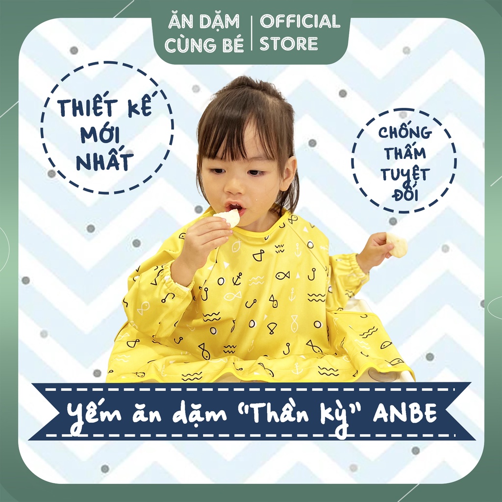 Áo yếm ăn dặm THẦN KỲ dài tay chống thấm có máng BLW cho bé trai bé gái cao cấp chính hãng ANBE VIETNAM