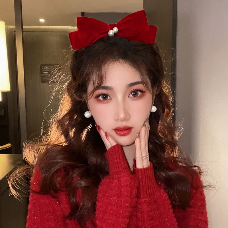 Kẹp Tóc Nơ Màu Đen Bằng Nhung Thời Trang Thu Đông Cho Nữ