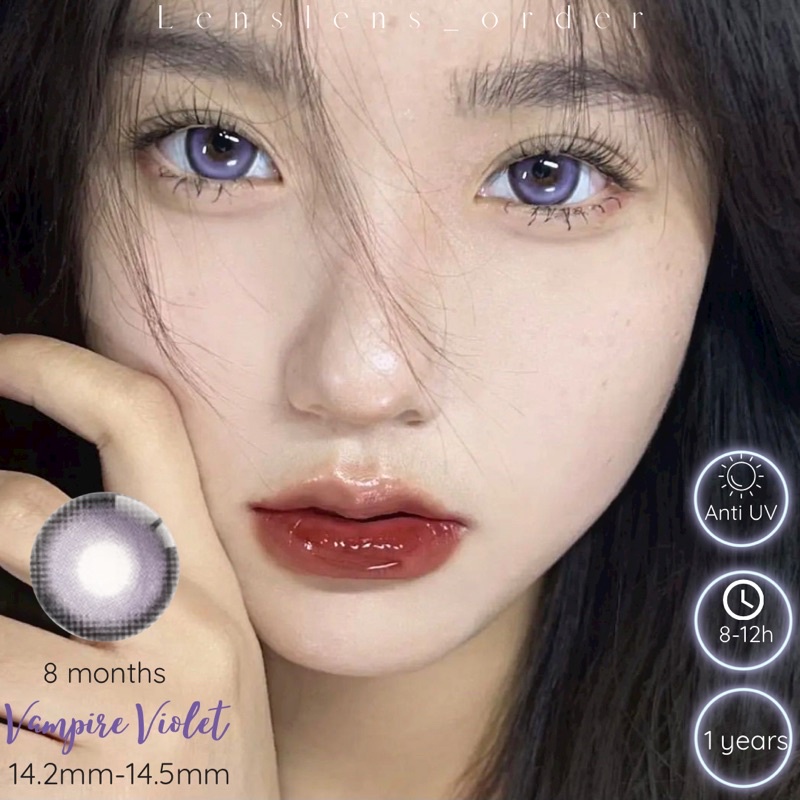 Lens Mắt Kính Áp Tròng Vampire Violet Tím Viền Đen Sắc Sảo Độ Cận