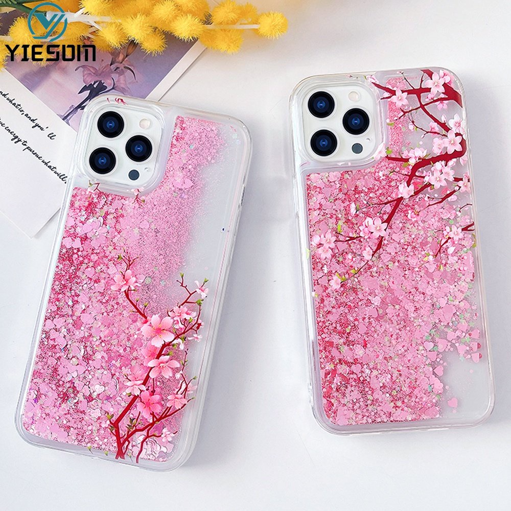 Ốp Điện Thoại Silicone Mềm Hình Hoa Phối Kim Tuyến Nước Cho iPhone 14 13 12 11 Pro Max XR X XS Max 7 8 Plus 12 13 Mini 14 Plus