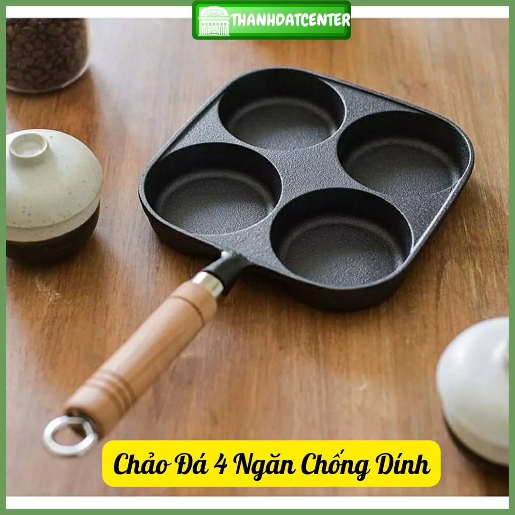 Chảo chống dính 4 ngăn - Chảo thép inox vân đá sâu lòng đa năng chiên rán trứng, nướng bánh, dùng được bếp từ và bếp ga