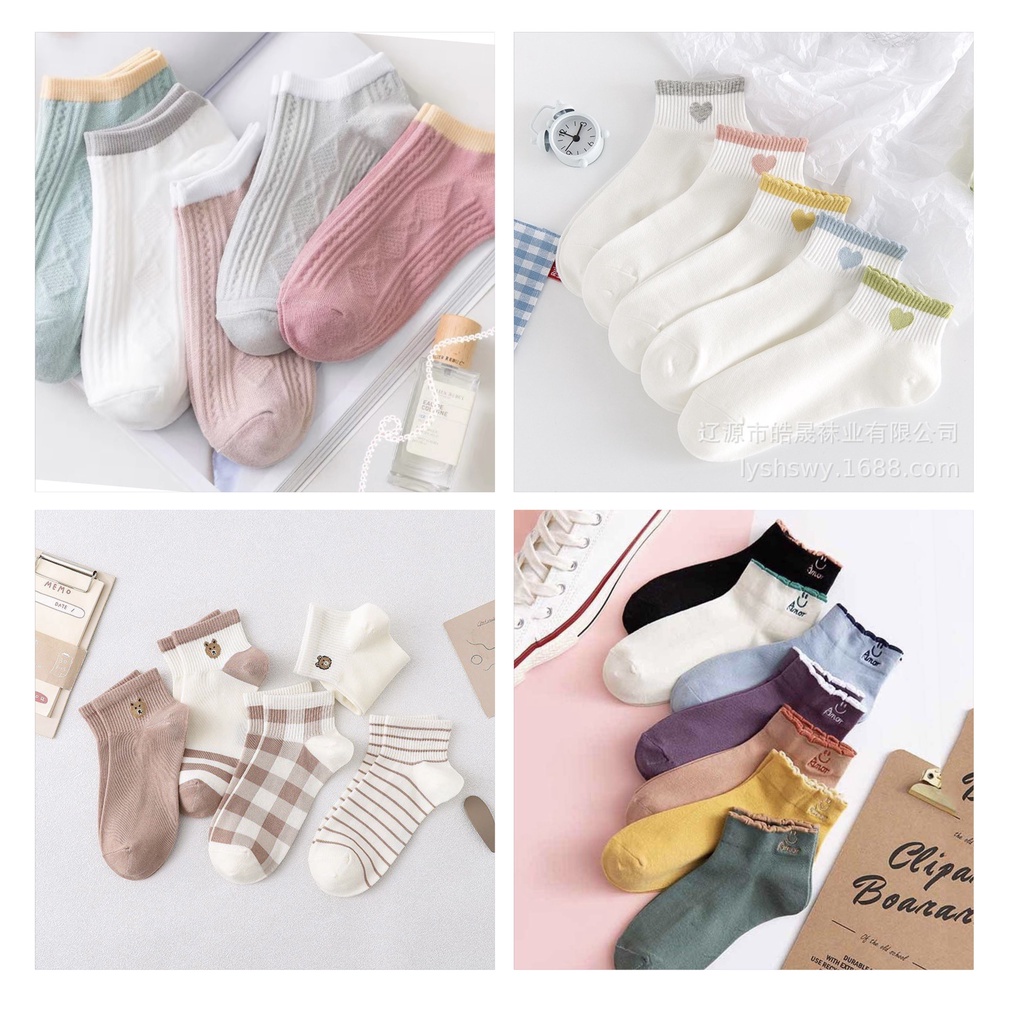 HÀNG MỚI VỀ  Combo 5 Đôi Tất Nữ Cổ Ngắn Phong Cách Hàn Quốc Nhiều Hình Độc Đáo Chất Liệu Cotton Siêu Thoáng 88347