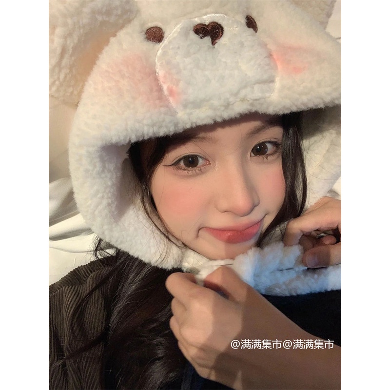 Mũ Len Tai Gấu Dễ Thương Thời Trang Mùa Đông Theo Phong Cách Nhật Bản