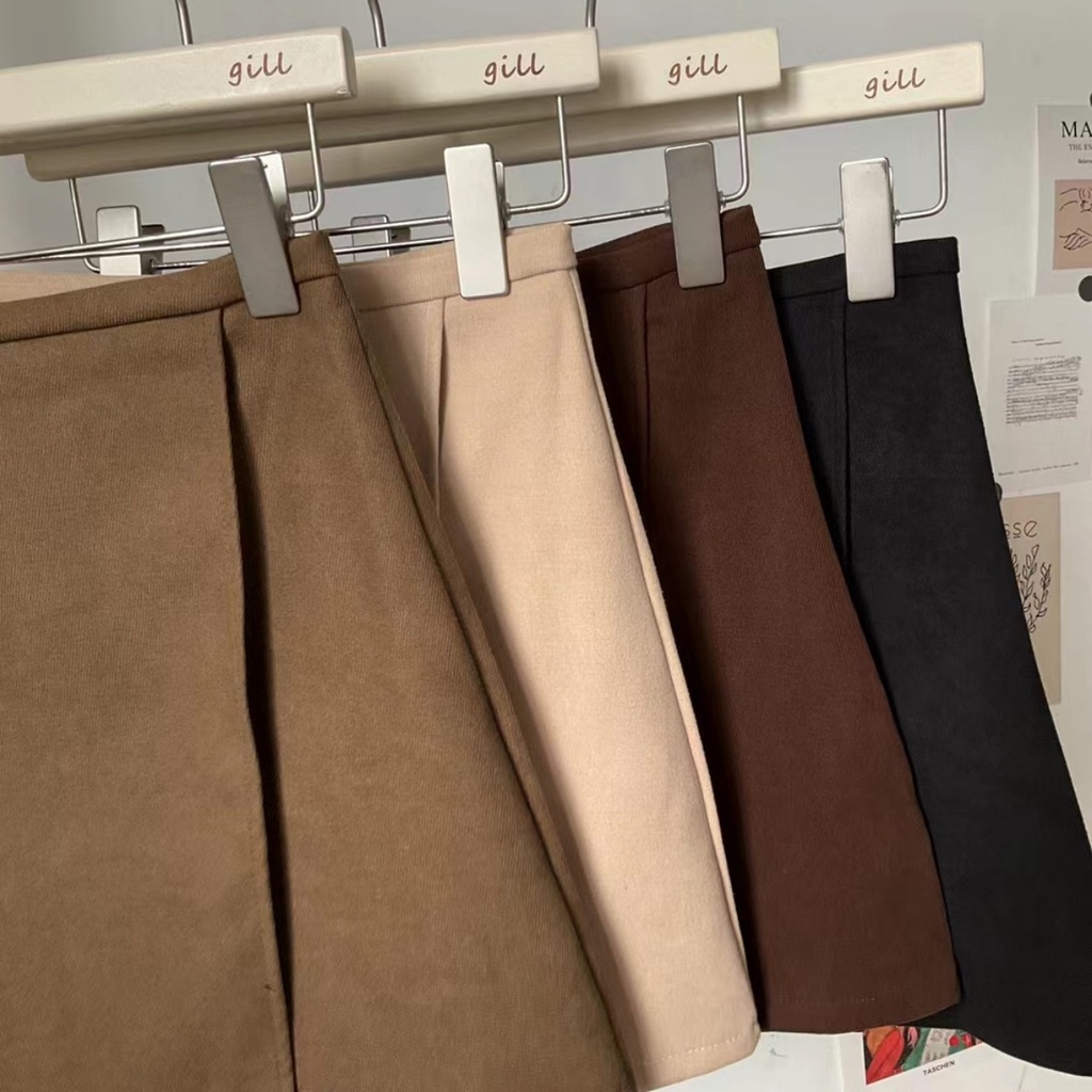 Chân váy da lộn chéo tà 7118, Chân váy nữ dáng ngắn Hàn Quốc