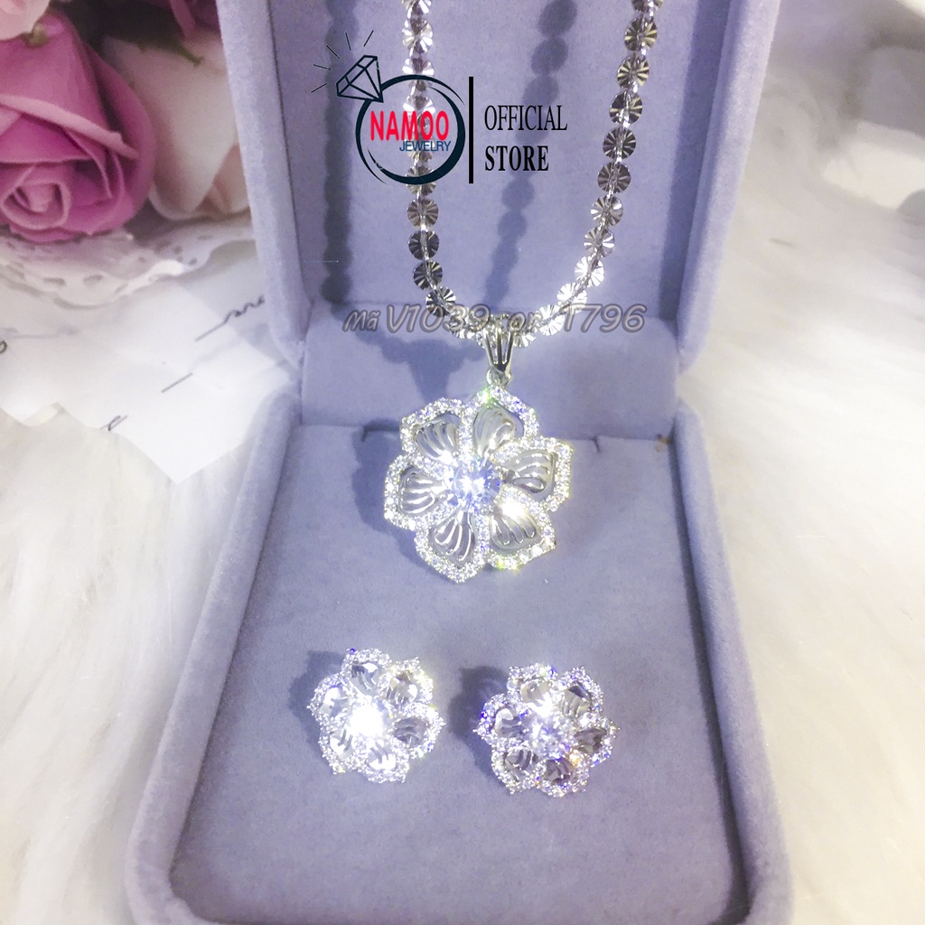 Set Dây Chuyền Và Bông Tai Bạc Xi Kim V1039 T796, Bộ Trang Sức Nữ Cực Xinh Xắn