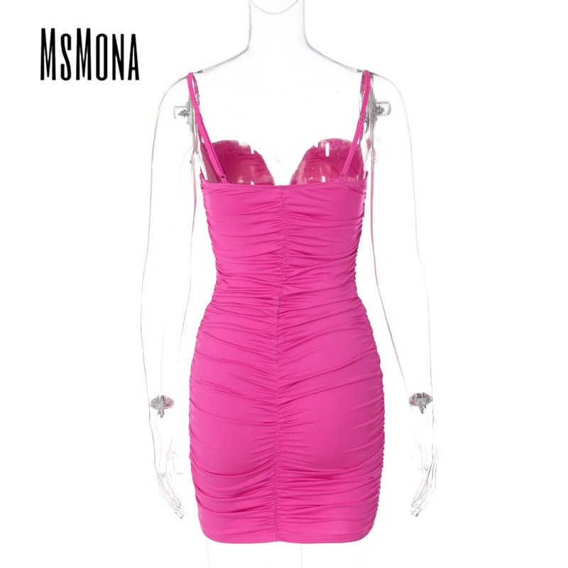 MsMona Đầm Mini Sát Nách Cổ Chữ V Màu Trơn Thời Trang 2022 Quyến Rũ Cho Nữ