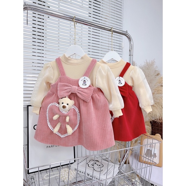 sét váy nhung kèm áo tay bồng hai lớp cho bé gái(8-20kg)