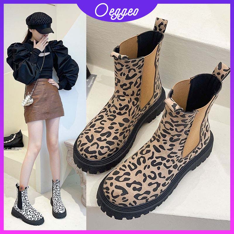 Oeteo Giày Boot Họa Tiết Da Báo Cá Tính Cho Nữ