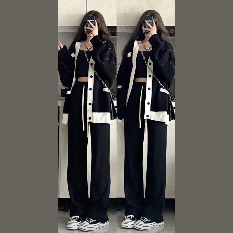 Set Áo Khoác Cardigan + Quần Dài Ống Rộng Thời Trang Cho Nữ