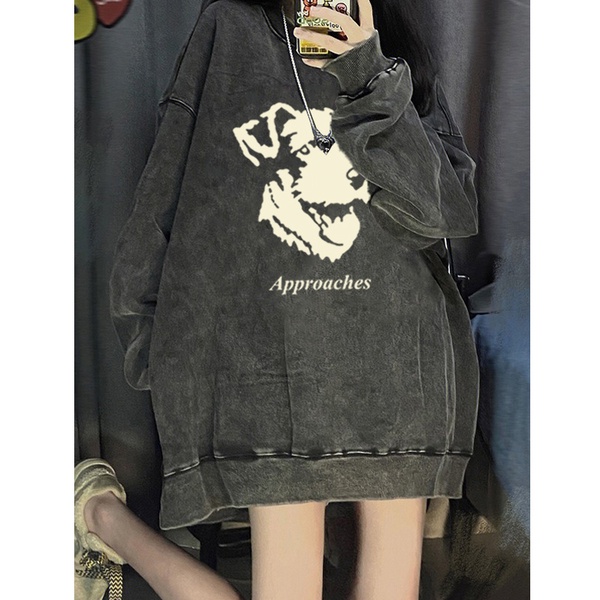 NRVP Áo nữ cổ tròn dài tay dáng rộng thời trang Hàn Quốc mới 2023