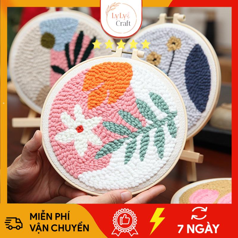 Bộ Thêu Len Xù Punch Needle, Bộ Tranh Thêu Len Nổi Diy Nhiều Mẫu Dùng Để Trang Trí