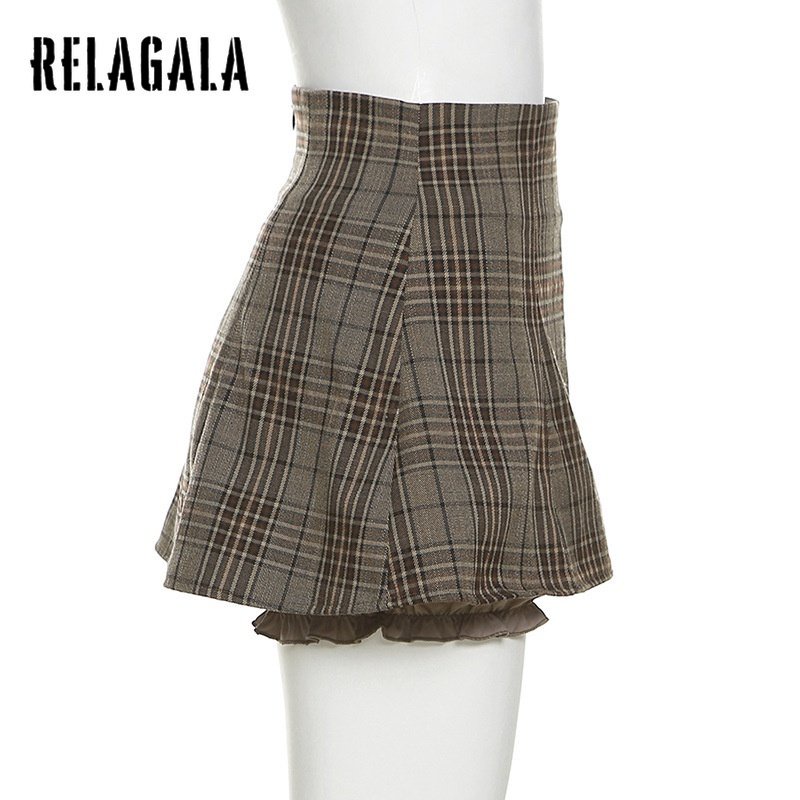 Chân Váy Lưng Cao Màu Trơn Họa Tiết Sọc Caro Thời Trang Đường Phố Cho Nữ