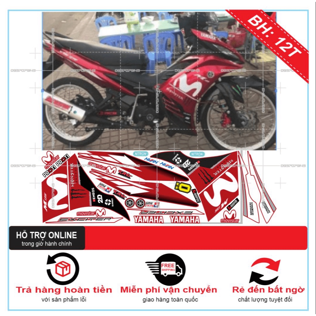 {TPHCM-FREE SHIP] TEM RỜI EXCITER 2011 MOVISTAR DÁN XE ĐỎ ĐÔ