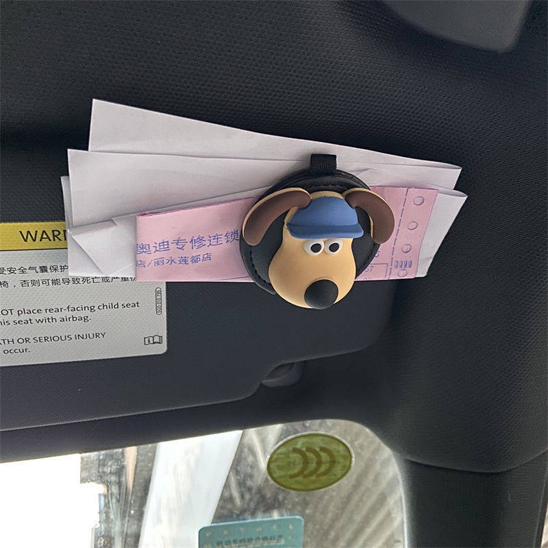 Wallace and Gromit Internet Celebrity Pilot Dog Car Glasses Clip Cow Leather Car Glasses Frame Car Cards Clip Holder Fashion Concise QVcv