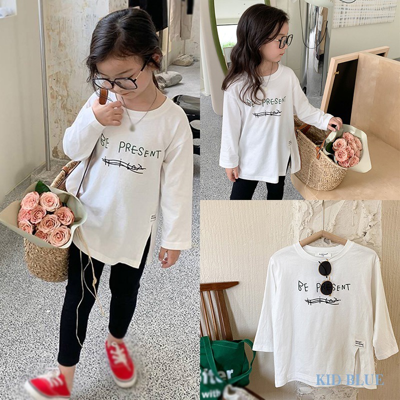 Áo Thun Tay Dài Cổ Tròn In Chữ Thời Trang Xuân Thu Phong Cách Hàn Quốc Cho Nữ