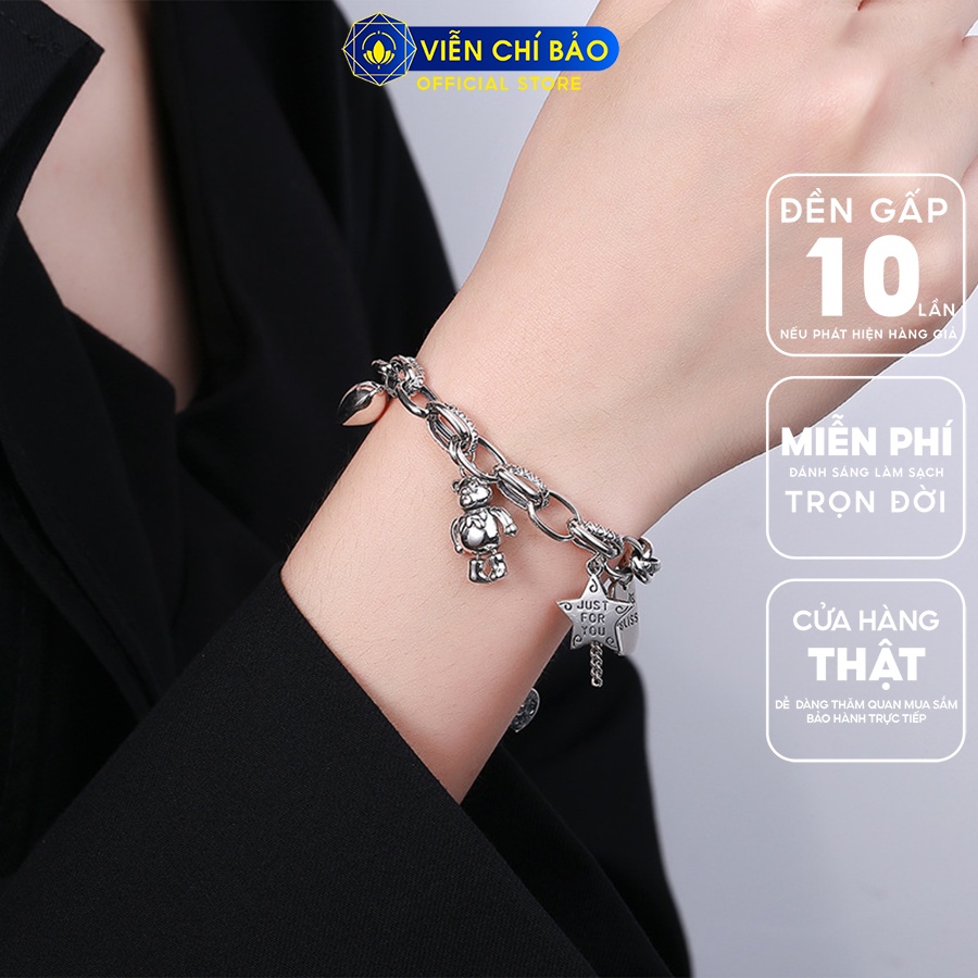 Lắc tay bạc nữ Bearbrick charm cá tính chất liệu bạc 925 thời trang phụ kiện trang sức Viễn Chí Bảo L000115