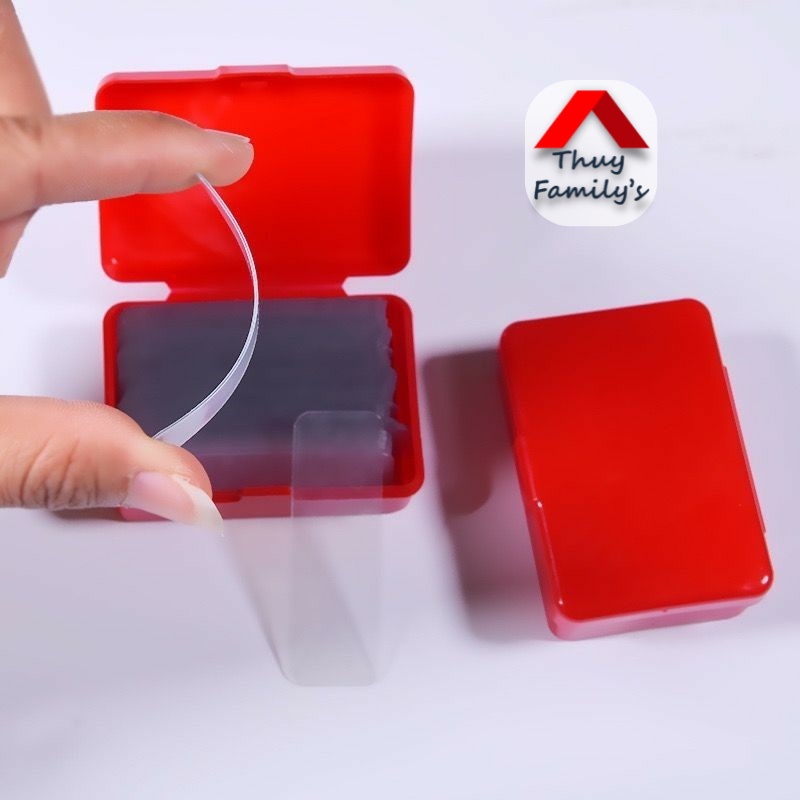 Hộp 60 miếng dán 2 mặt trong suốt DHA, Băng keo dán treo đồ vật cố định siêu dính DHA - treo giá kệ