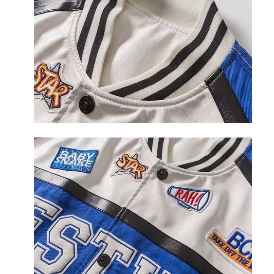 Áo Khoác Da In Chữ Thời Trang Cá Tính Cho Nam Áo Khoác Bóng Chày Form Rộng Thoải Mái Thời Trang retro Hàn Quốc