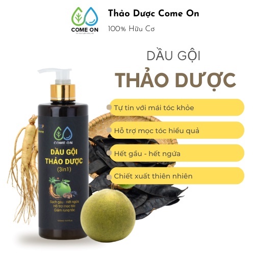 Dầu gội thảo dược ngăn rụng tóc Come On 500ml, dầu gội bưởi bồ kết, tóc mềm mượt, chắc khỏe, kích thích mọc tóc