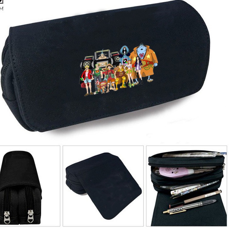 Hộp bút vải canvas khóa trắng in hình One Piece Film Red ver Băng Nhóm anime chibi đi học tiện lợi