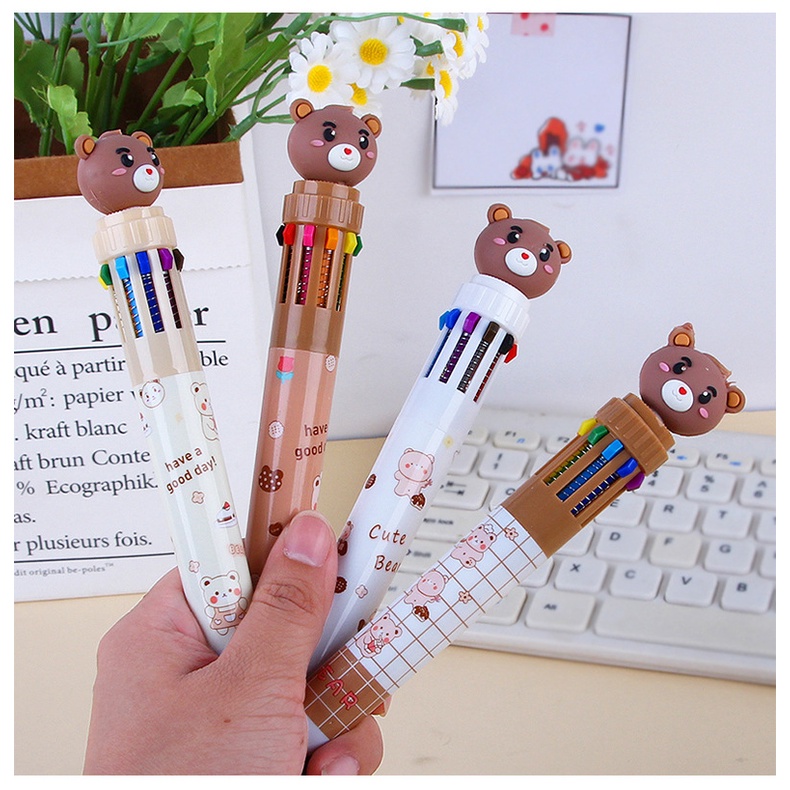 Bút Bi 10 Màu Hình Gấu Hoạt Hình Đáng Yêu