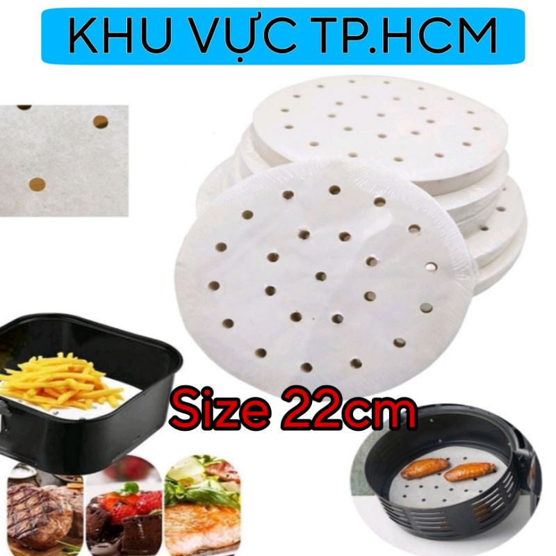 Gói 100 Tờ Giấy Nến Đục Lỗ Tròn Dùng Cho Nồi Chiên Không Dầu, Lót Xửng Hấp, Thấm Dầu Ăn Size 22cm