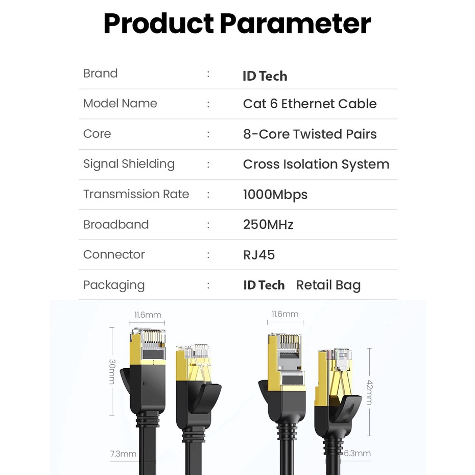 Dây Lan Cat6 Đầu Đúc Sẵn Cao Cấp ID Tech LC601 - BH 24T Chính Hãng