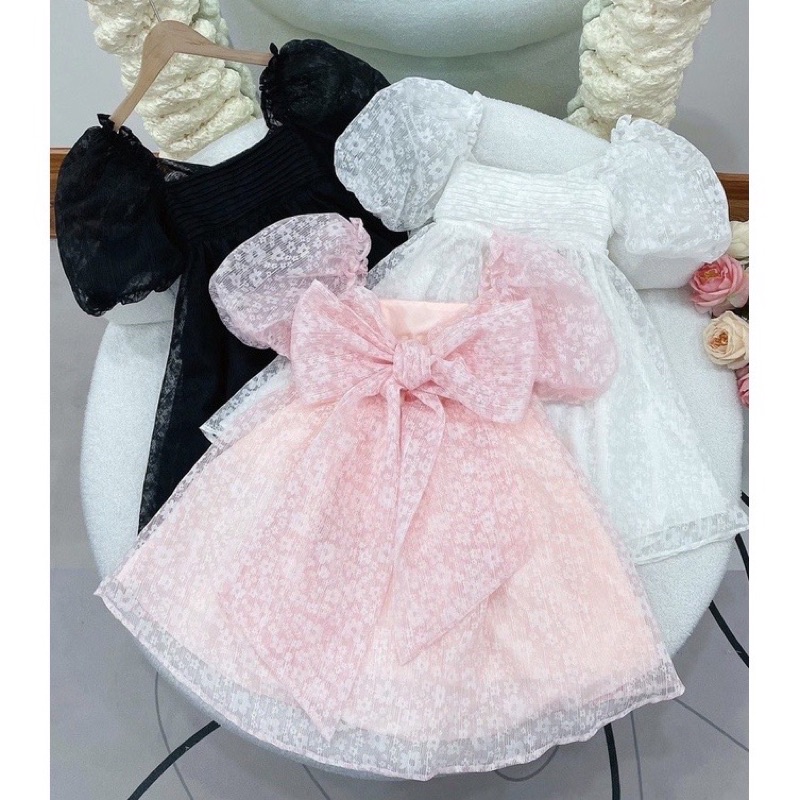VÁY BABADOLL TAY PHỒNG REN CỘT NƠ LƯNG ULZZANG