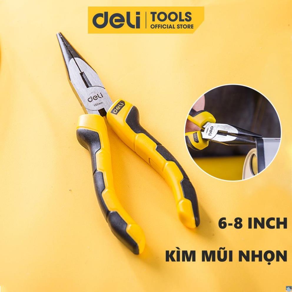 Kìm Mũi Nhọn 6-8 Inch Deli Cao Cấp Chính Hãng - Chất Liệu Thép Cacbon Siêu Bền - Tay Cầm Chống Trượt - EDL2106 .