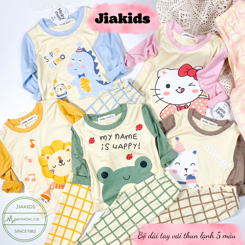 Bộ Dài Tay Minky Mom Vải Thun Lạnh in hình động vật nghĩnh , Quần sọc carô Cho Bé yêu -Mã: TD-IN46