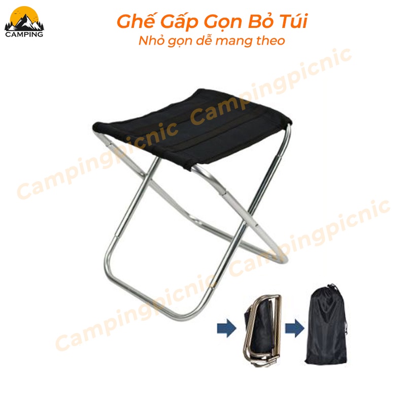 Ghế gấp gọn đi du lịch, cắm trại, Ghế xếp mini INOX câu cá NHỎ GỌN tiện dụng, HỢP KIM NHÔM cao cấp