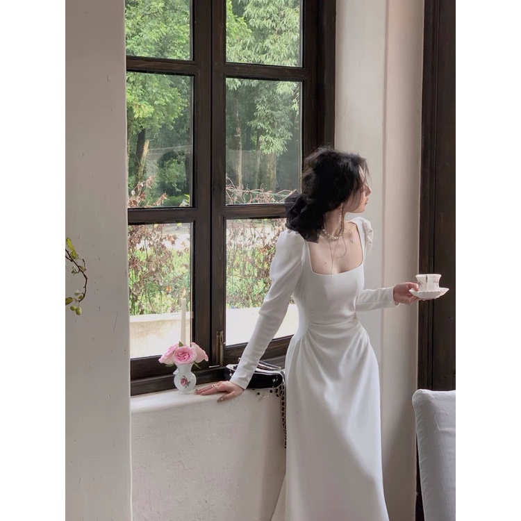 Đầm Xoè Cổ Vuông Tay Bồng Tiểu Thư, Đầm Chiết Eo Sang Chảnh - True Sense