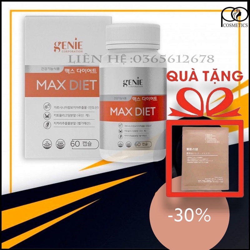 Viên Uống Giảm Cân Cao Cấp MAX DIET GENIE Hàn Quốc Hộp 60 Viên, Dành Cho Cơ Địa Nhờn Thuốốc mk