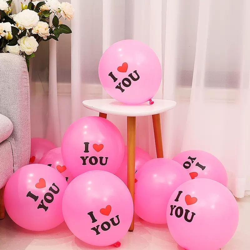 Set 10 Bong Bóng Cao Su 12 Inch Hình Trái Tim In Chữ I Love You Dùng Để Trang Trí Tiệc Cưới / Sinh Nhật