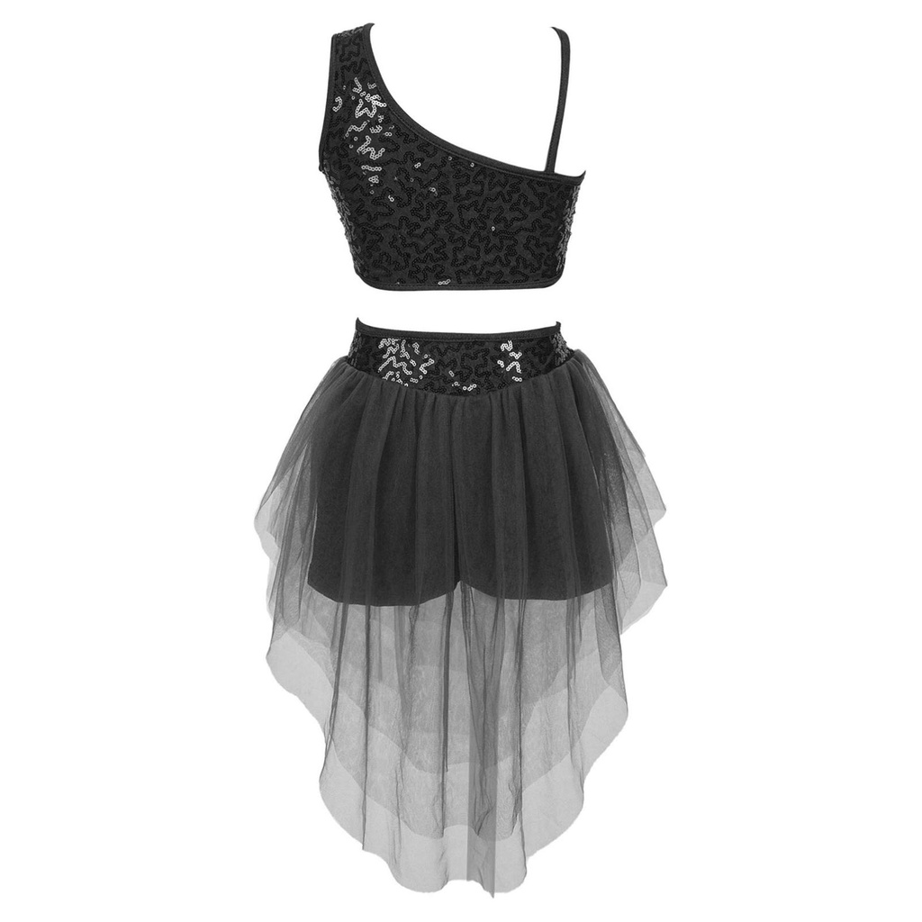 Trẻ Em Bé Gái Phong Cách Khiêu Vũ Bộ Quần Áo Không Tay Kim Sa Lấp Lánh Crop Top Với Co Giãn Thắt Lưng Lưới Boxer Phong Cách Váy
